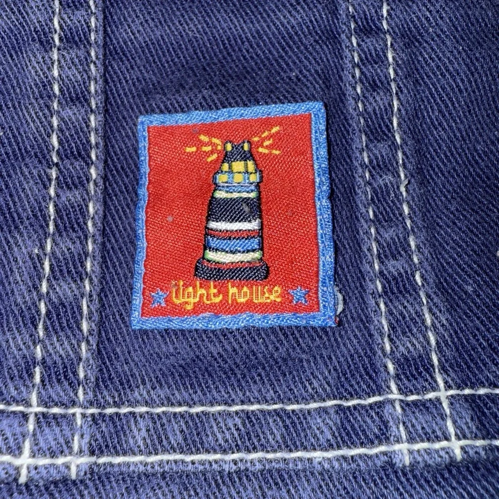 Vintage Gymboree Lighthouse Denim Overalls XS 12–18M Nautical Patch Cotton 90s
